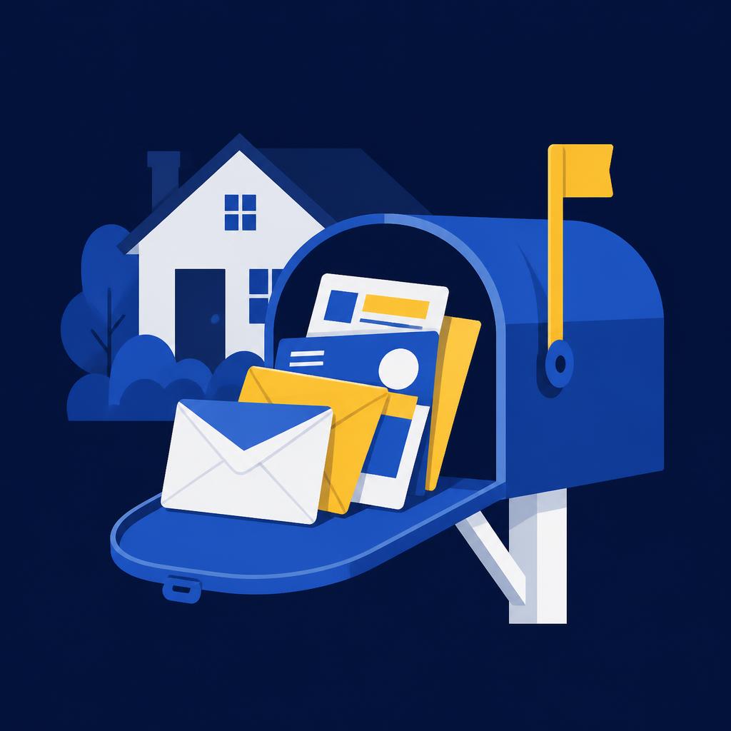 Illustration of a mailbox filled with local advertising mailers
